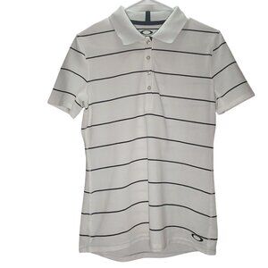 Oakley Womens Striped Polo Shirt Size Medium Classic Fit Short Sleeve White & Bl